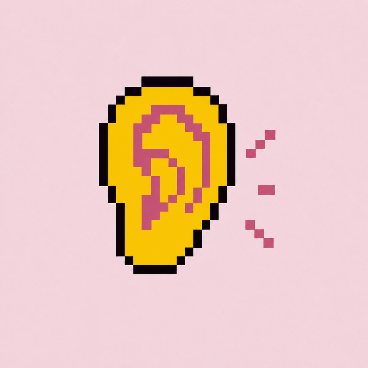 Pixel art yellow ear with pink sound marks