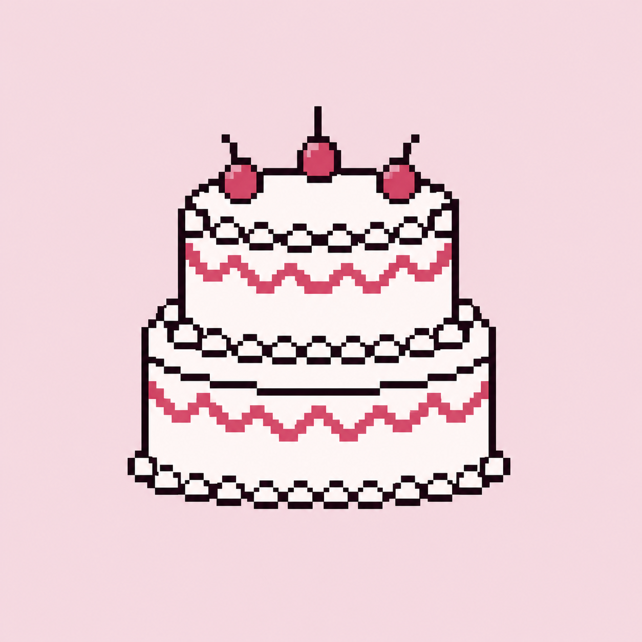 Pixel art tiered cake with cherries