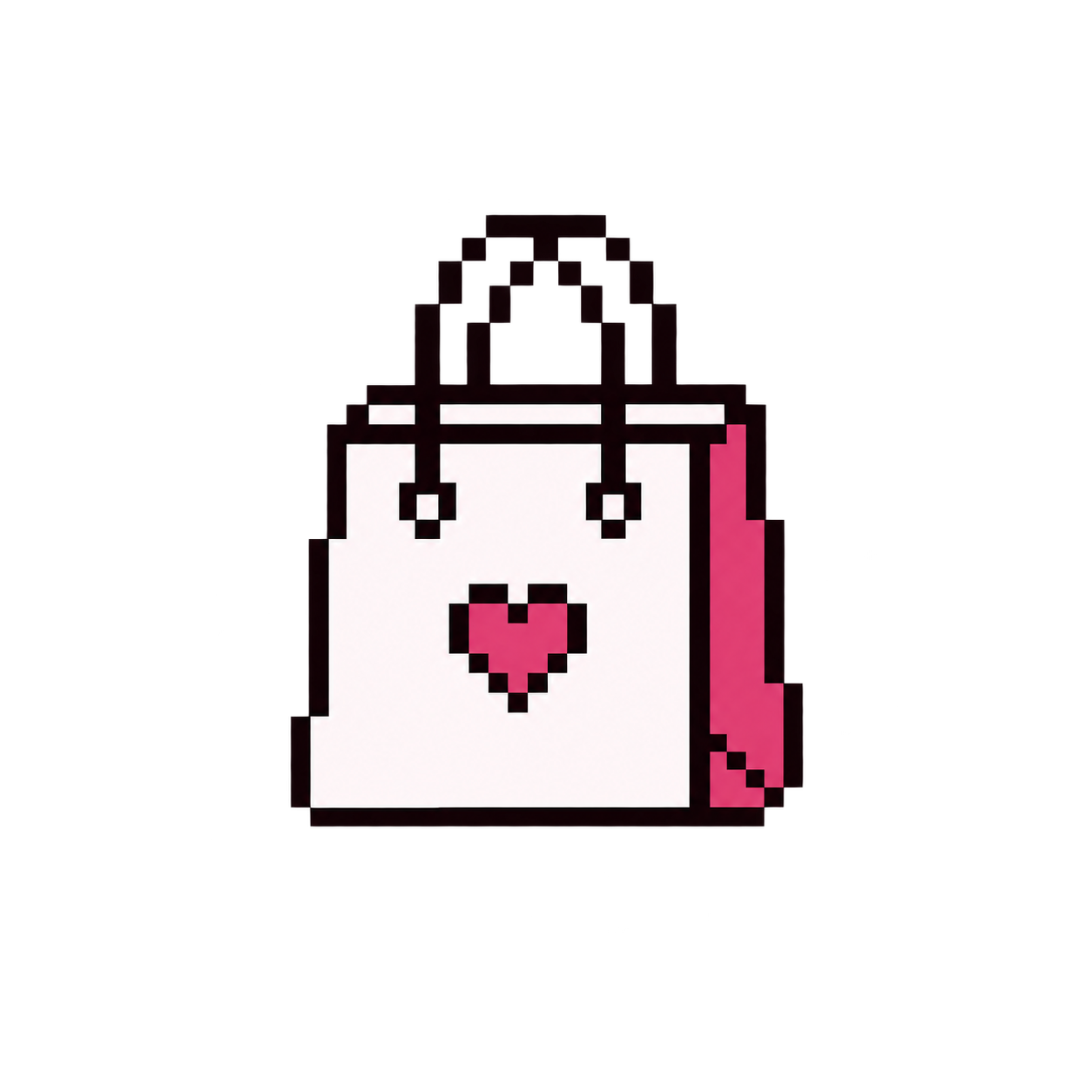 Pixel art shopping bag with a heart