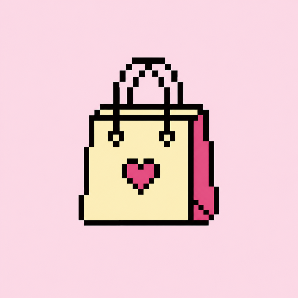 Pixel art yellow shopping bag with a pink heart