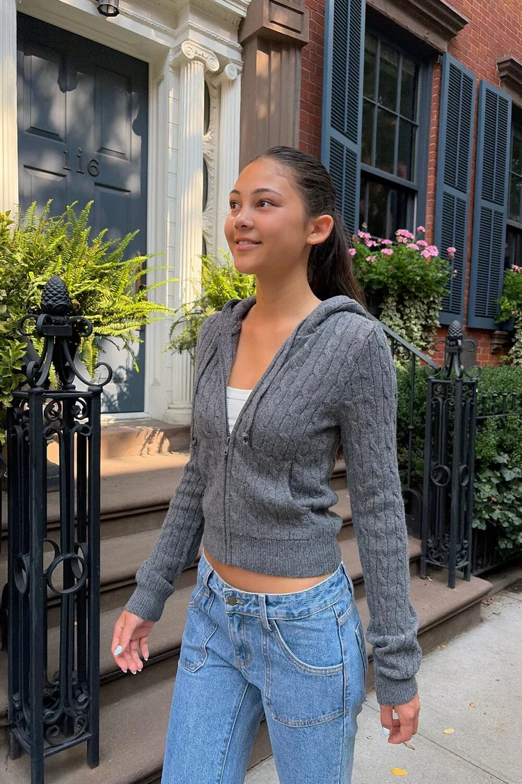 Brandy Melville Alana cable-knit zip sweater
